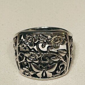 LARGE .925 STERLING SILVER FILIGREE BUTTERFLY FLOWER RING